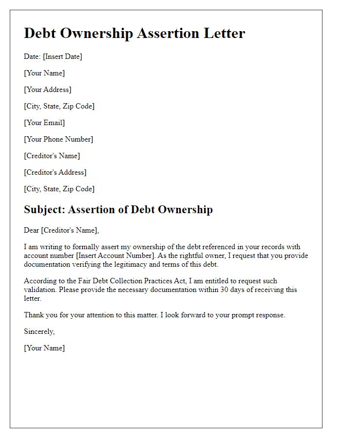 Letter template of debt ownership assertion