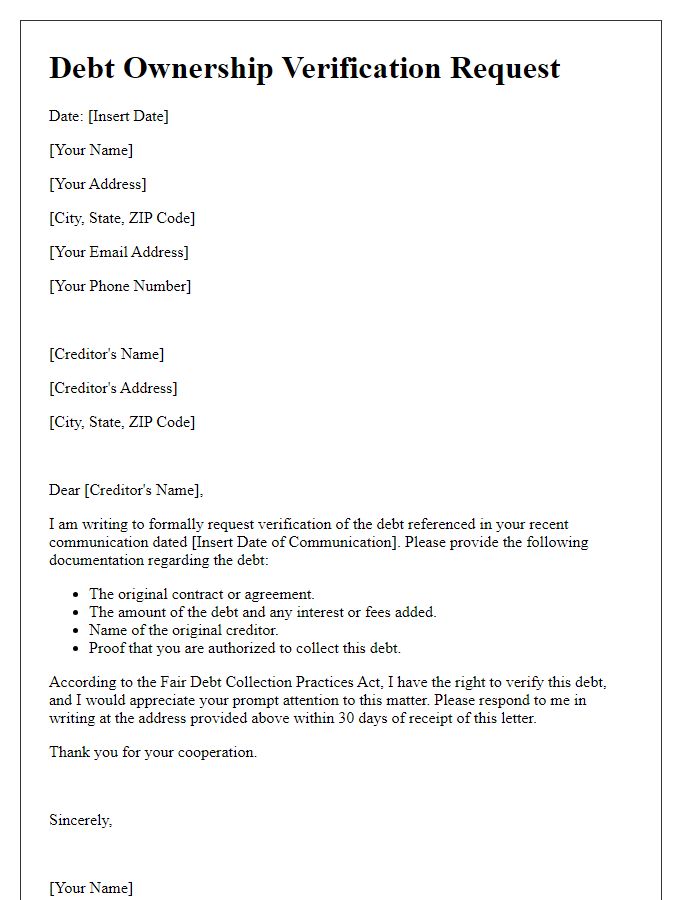 Letter template of debt ownership verification request