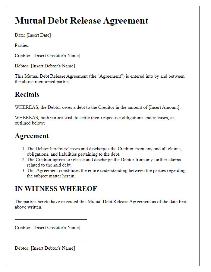 Letter template of Mutual Debt Release Agreement