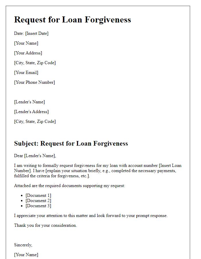 Letter template of Request for Loan Forgiveness