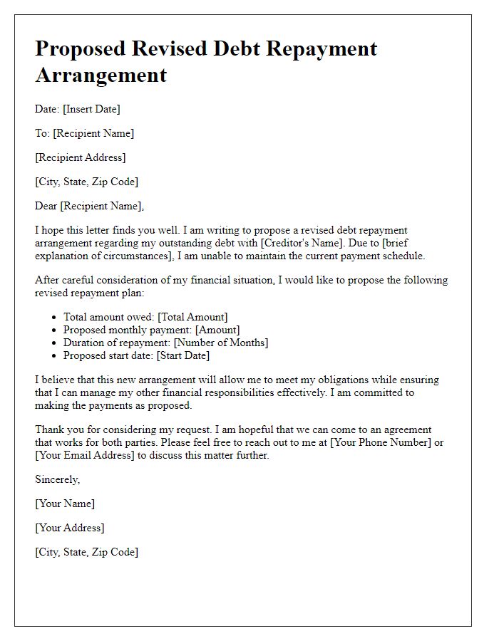 Letter template of proposed revised debt repayment arrangement