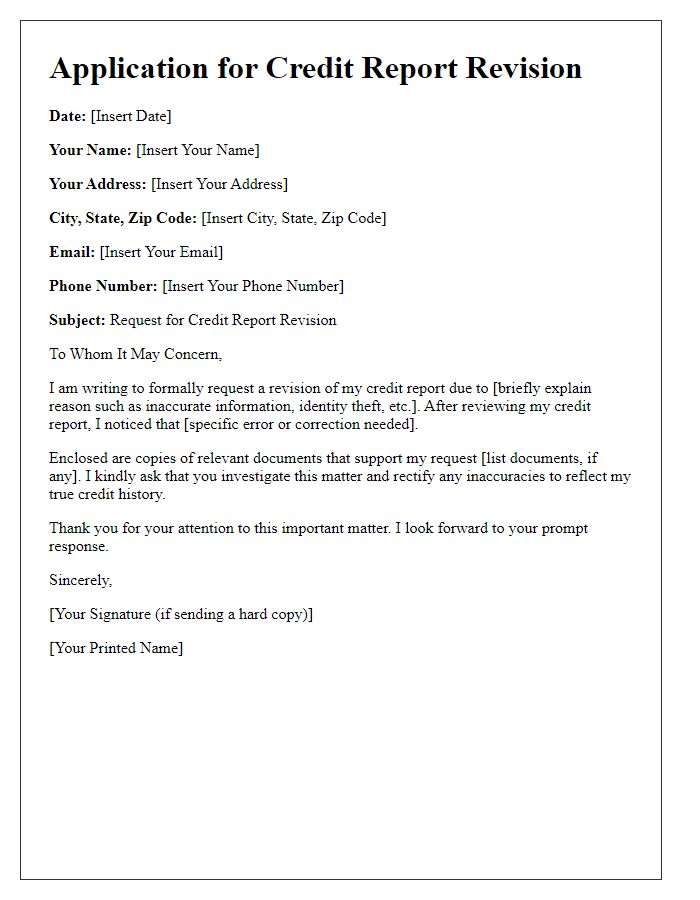Letter template of Application for Credit Report Revision