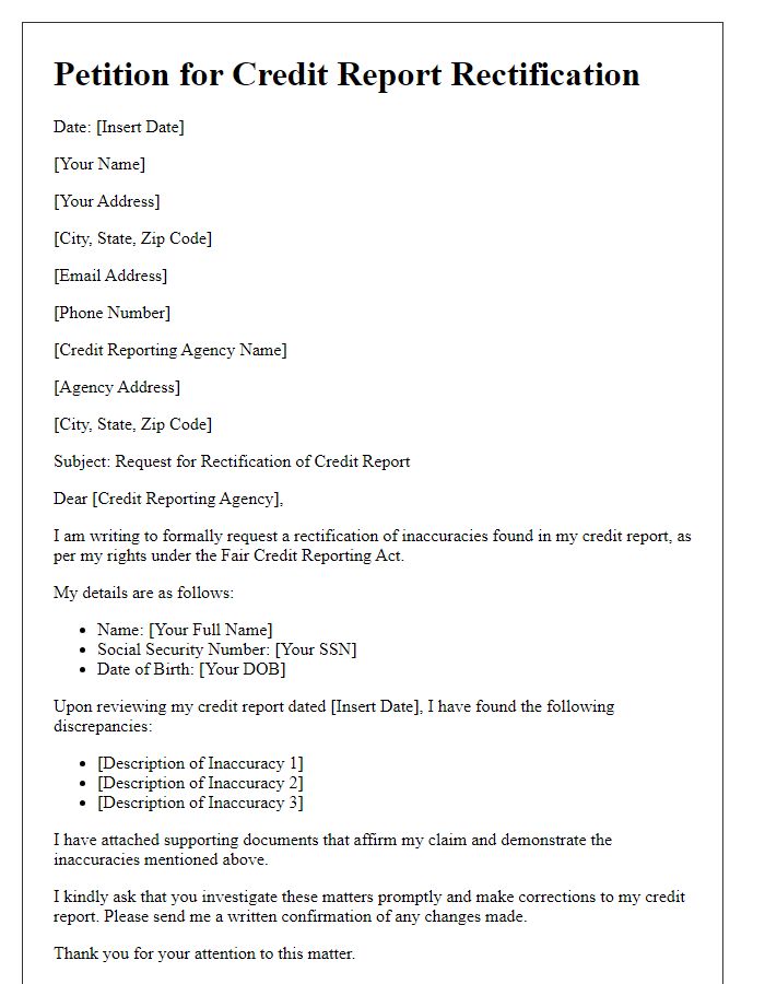 Letter template of Petition for Credit Report Rectification