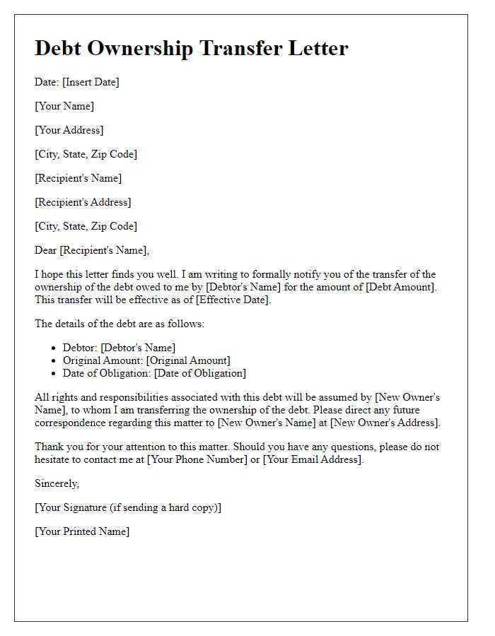 Letter template of formal debt ownership transfer.