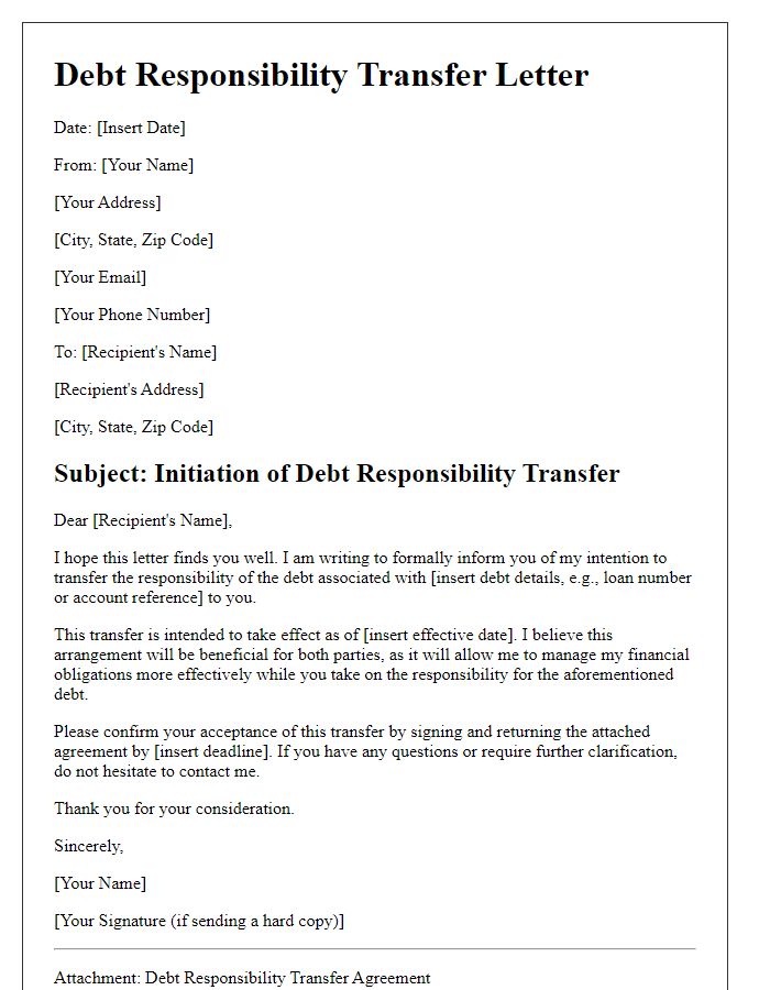 Letter template of initiation of debt responsibility transfer.