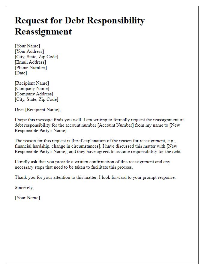 Letter template of request for debt responsibility reassignment.