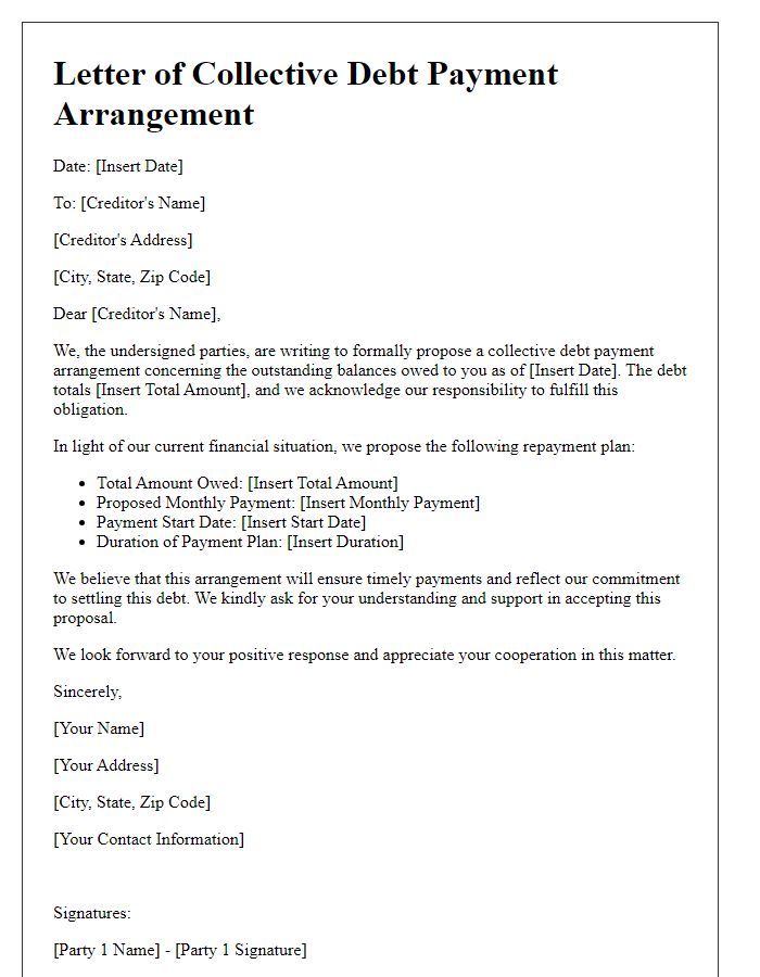 Letter template of collective debt payment arrangement