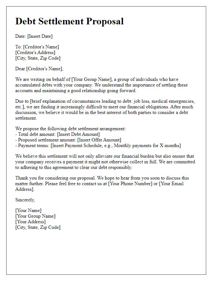 Letter template of group debt settlement suggestion