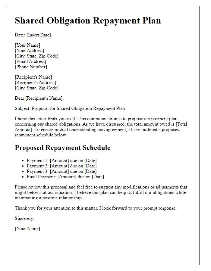 Letter template of shared obligation repayment plan