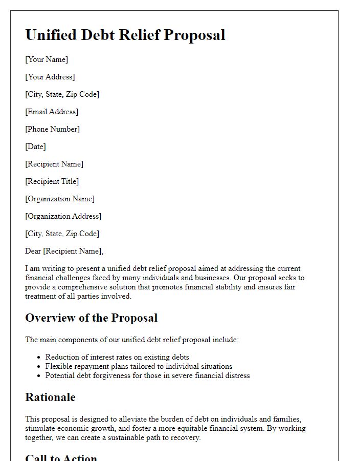 Letter template of unified debt relief proposal