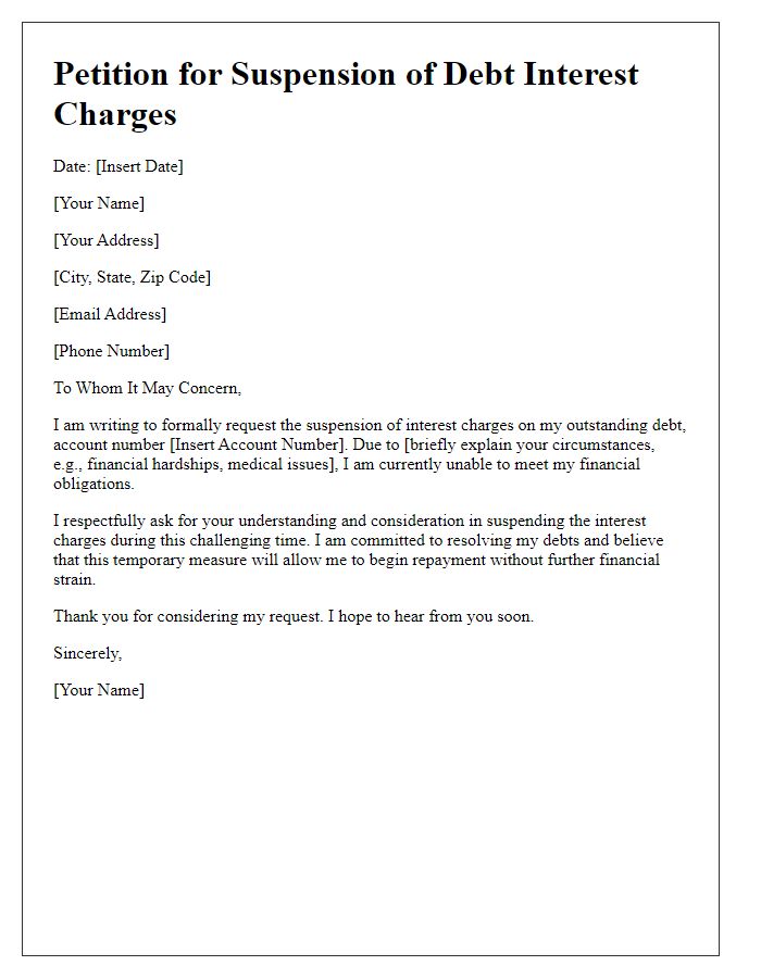 Letter template of petition for suspension of debt interest charges