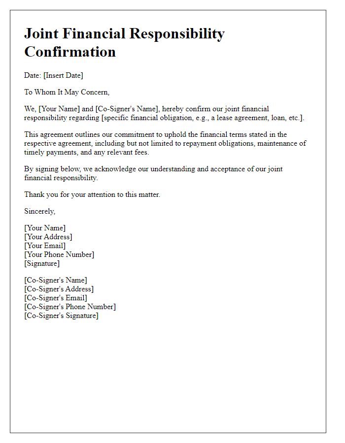 Letter template of joint financial responsibility confirmation