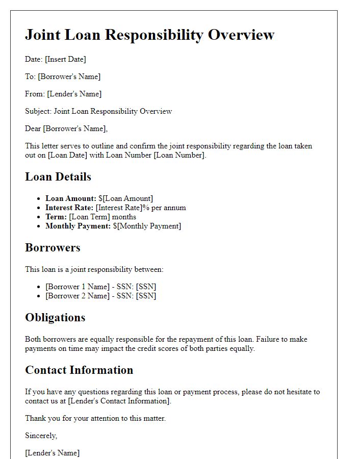 Letter template of joint loan responsibility overview