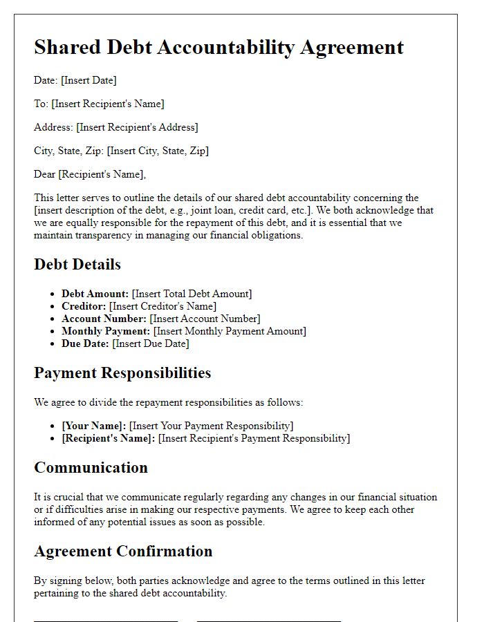 Letter template of shared debt accountability details