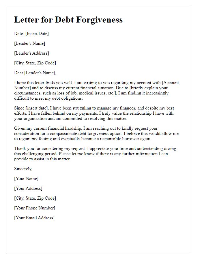 Letter template of compassionate debt forgiveness plea