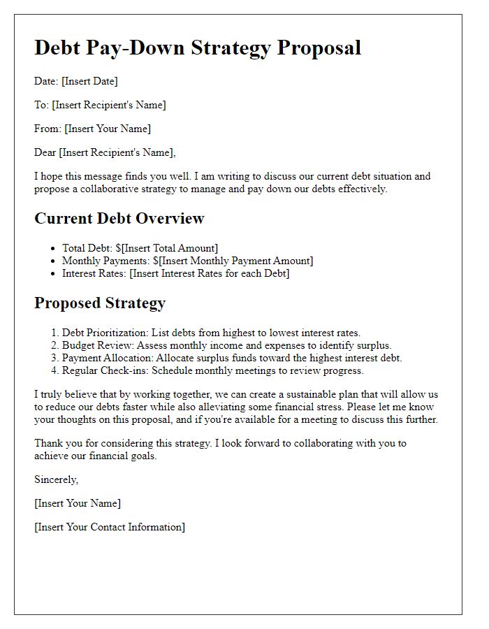 Letter template of collaborative debt pay-down strategy