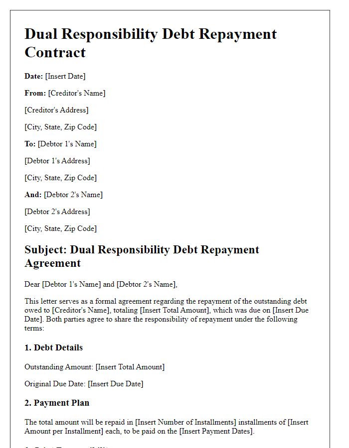 Letter template of dual responsibility debt repayment contract