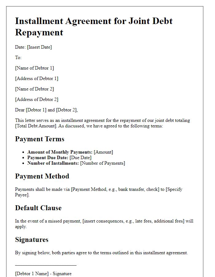 Letter template of installment agreement for joint debt repayment