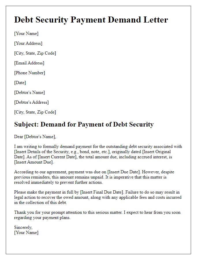 Letter template of Debt Security Payment Demand