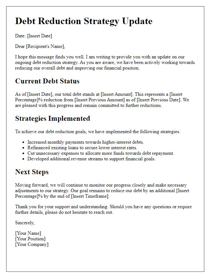 Letter template of debt reduction strategy update