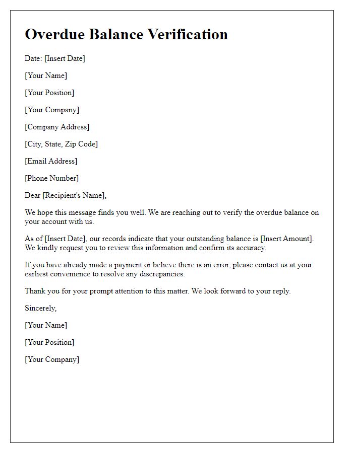 Letter template of overdue balance verification