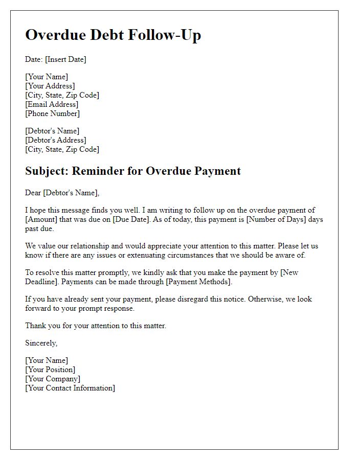 Letter template of overdue debt follow-up