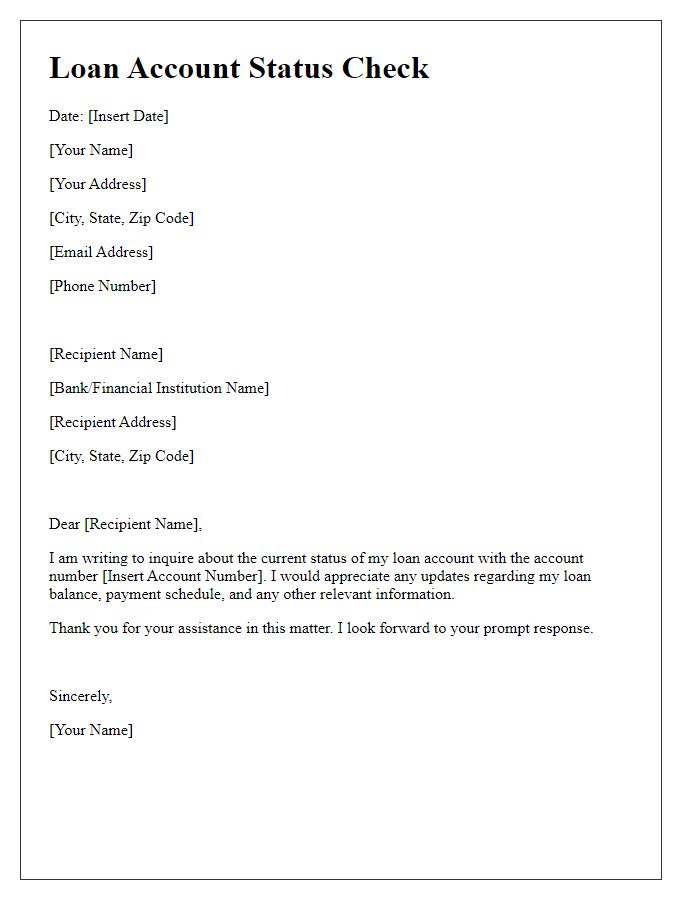 Letter template of status check on loan account