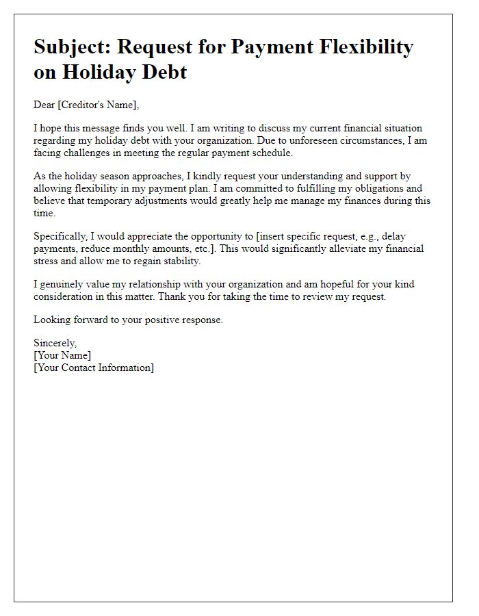 Letter template of appeal for holiday debt payment flexibility