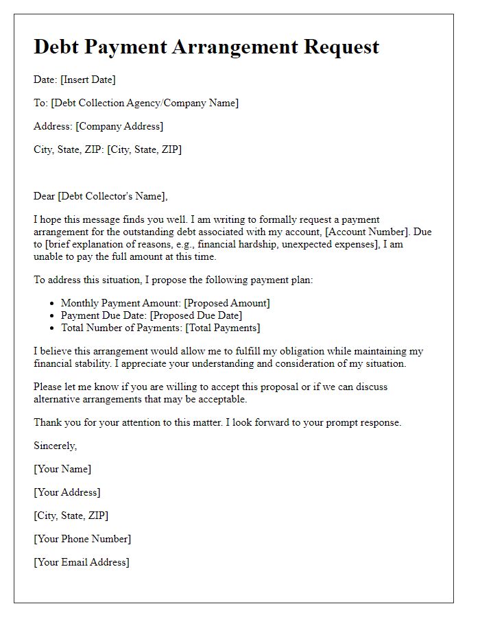 Letter template of cyber debt payment arrangement request