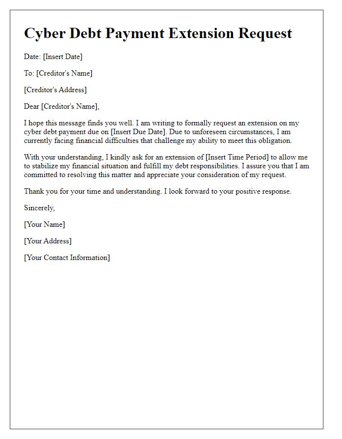 Letter template of cyber debt payment extension request