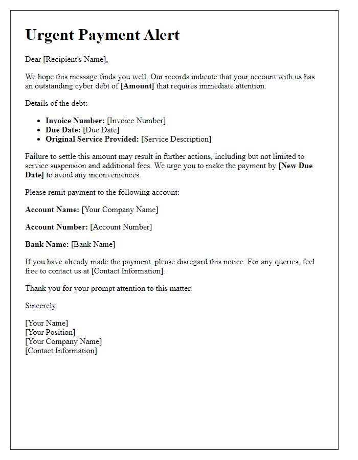 Letter template of urgent cyber debt payment alert