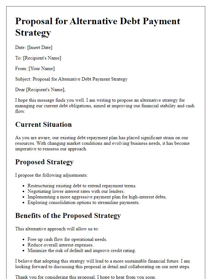 Letter template of proposal for different debt payment strategy