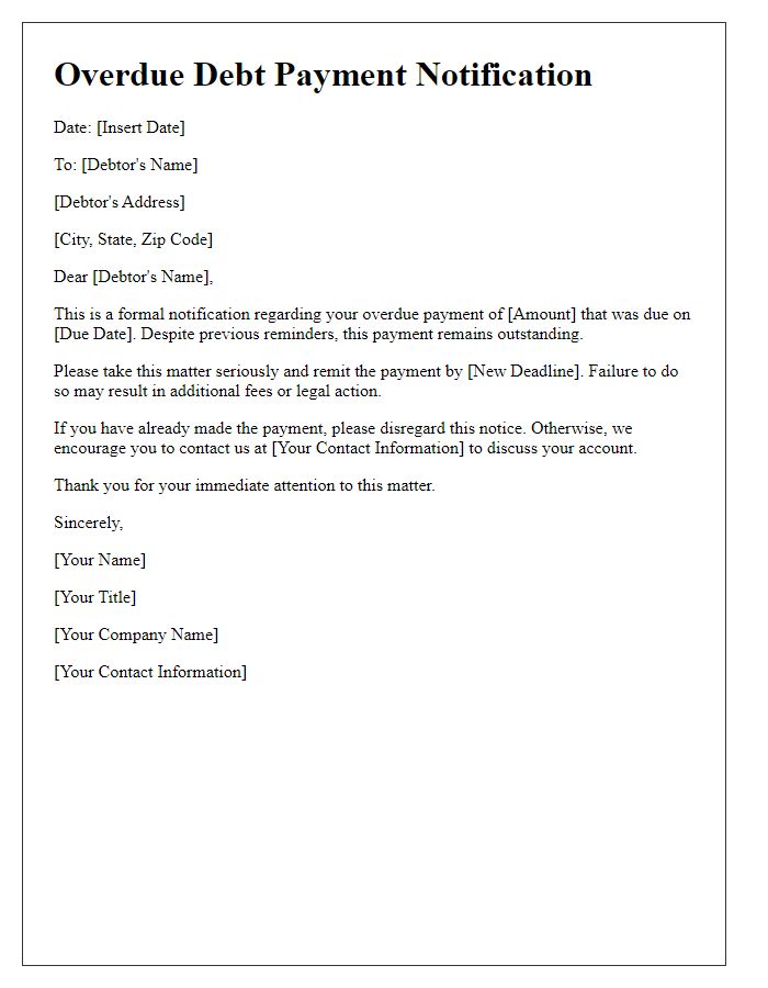 Letter template of overdue debt payment notification