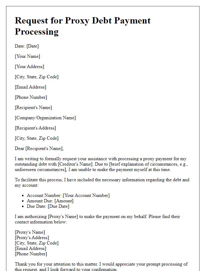 Letter template of request for proxy debt payment processing