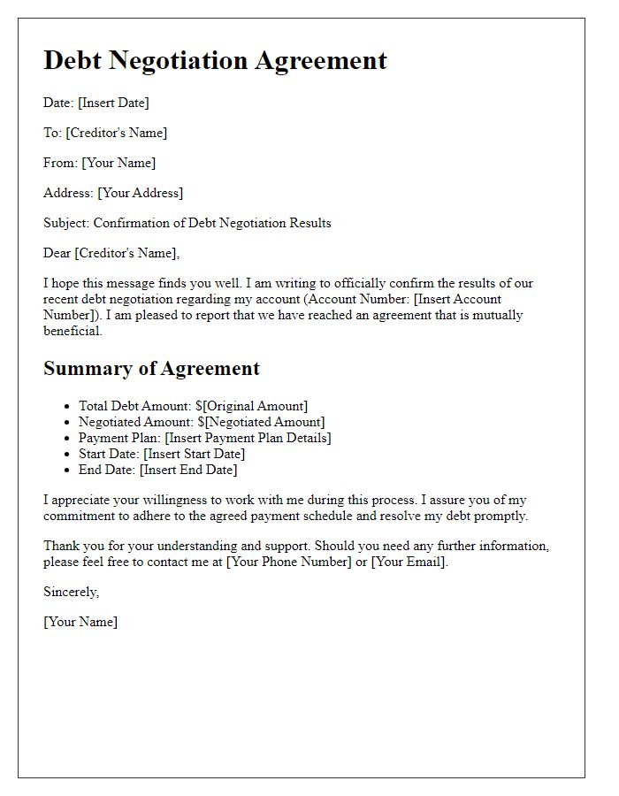 Letter template of positive debt negotiation results.