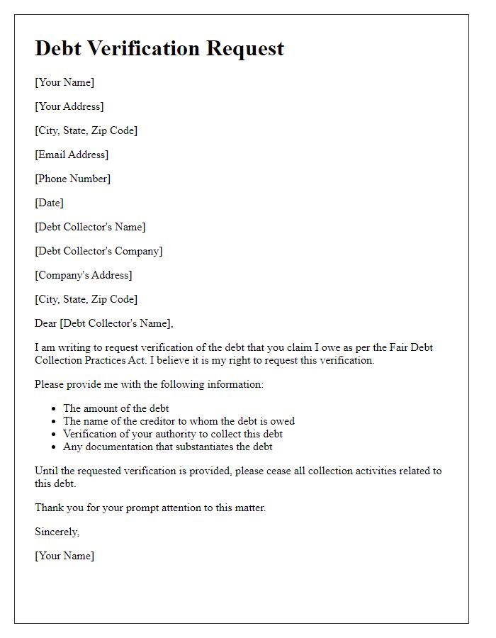 Letter template of verification request for debt information.