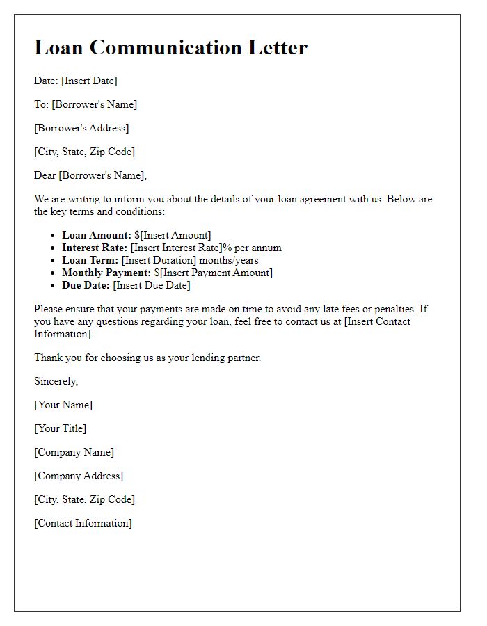 Letter template of explicit loan communication