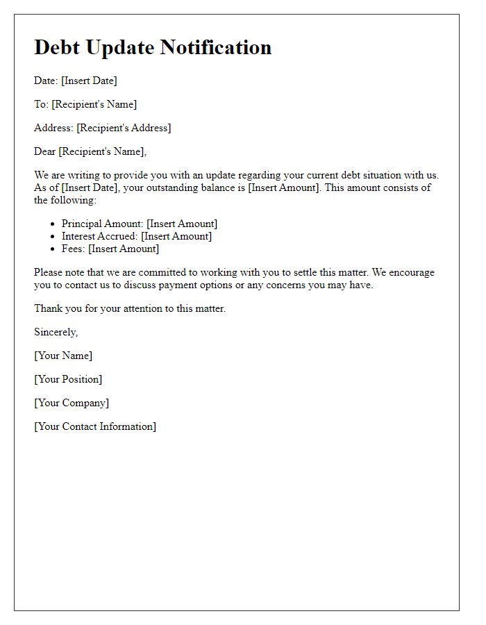 Letter template of straightforward debt update