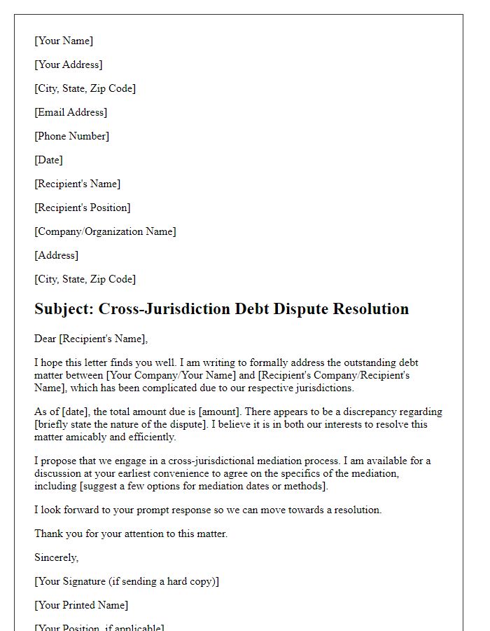 Letter template of cross-jurisdiction debt dispute resolution