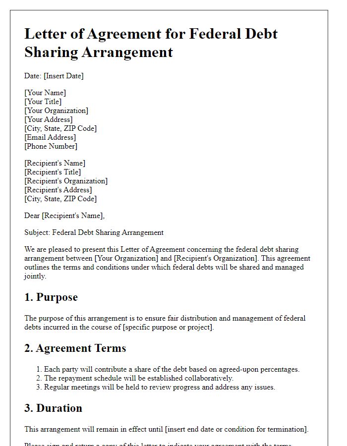 Letter template of federal debt sharing arrangement