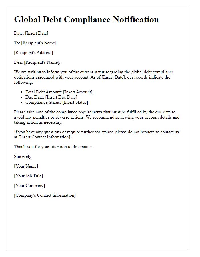 Letter template of global debt compliance notification