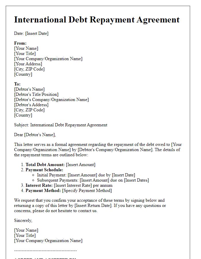 Letter template of international debt repayment agreement