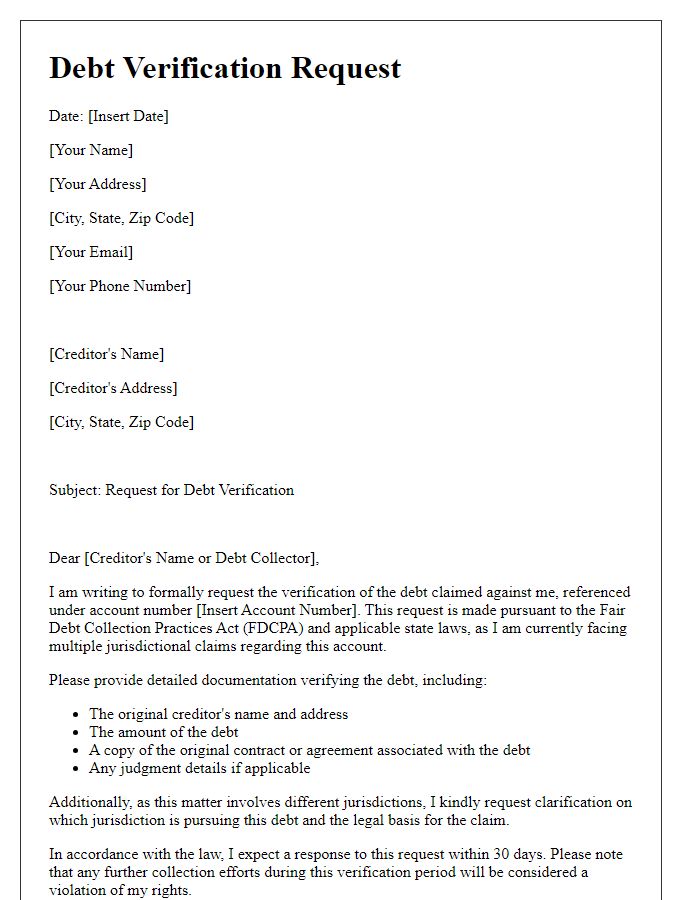 Letter template of multi-jurisdictional debt verification