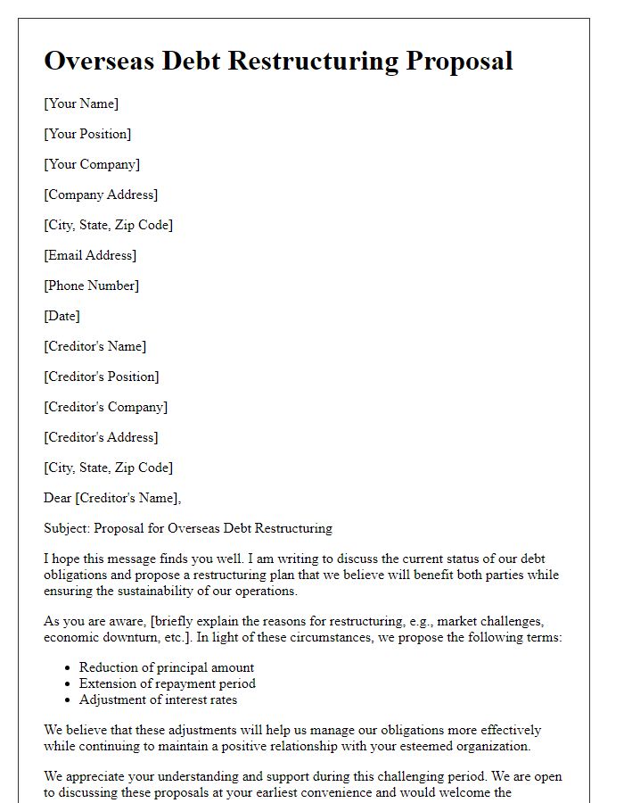 Letter template of overseas debt restructuring proposal