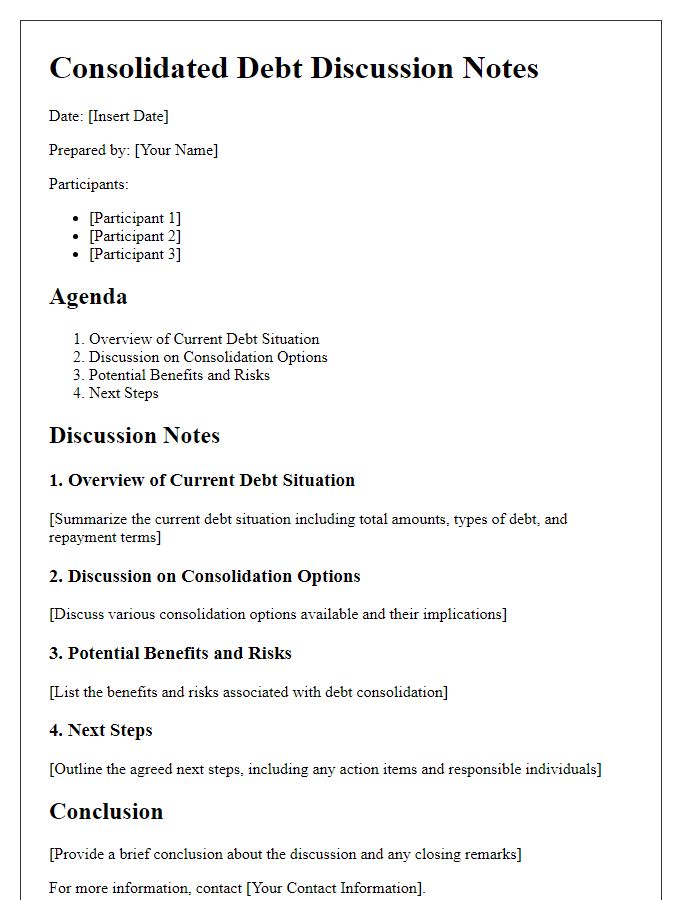 Letter template of consolidated debt discussion notes