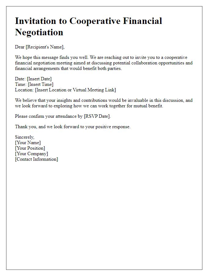 Letter template of invitation for cooperative financial negotiation