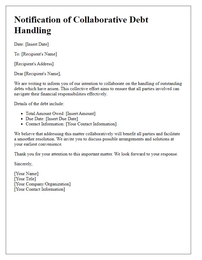 Letter template of notification for collaborative debt handling