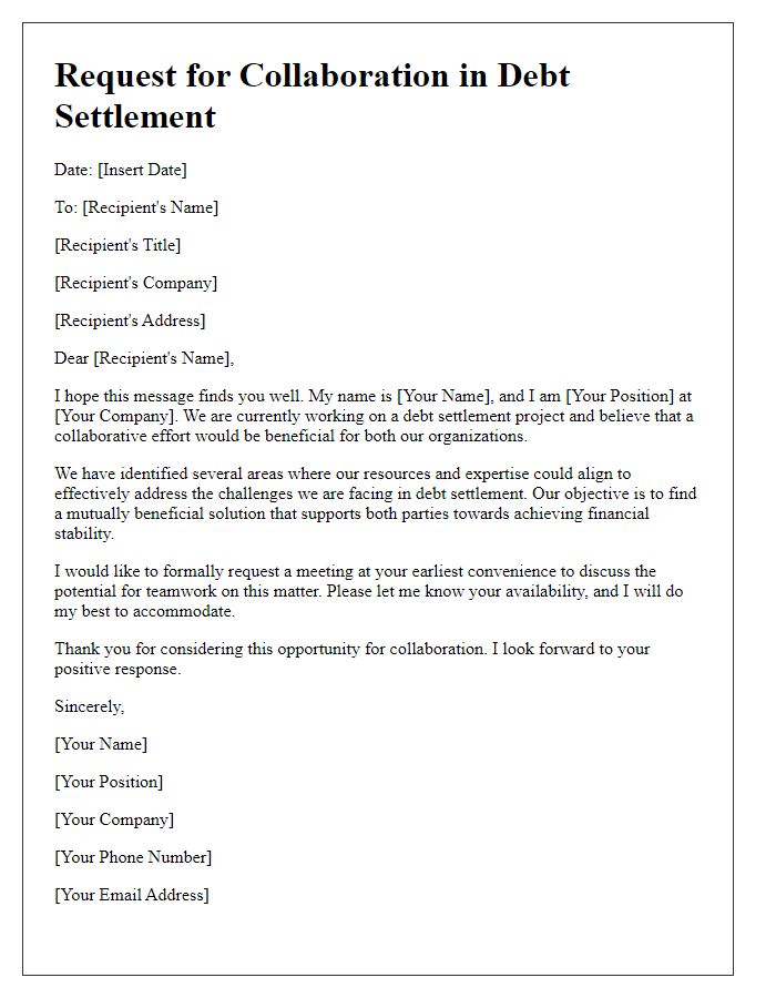 Letter template of request for teamwork in debt settlement