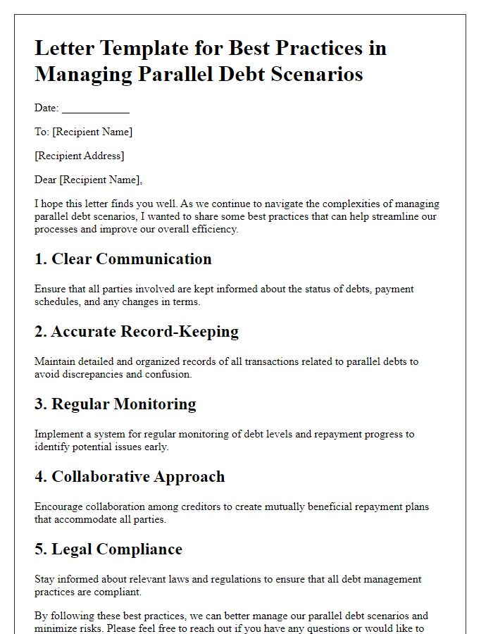 Letter template of best practices for managing parallel debt scenarios