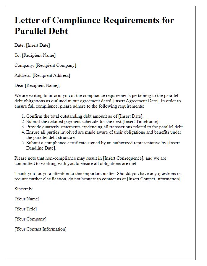 Letter template of compliance requirements for parallel debt